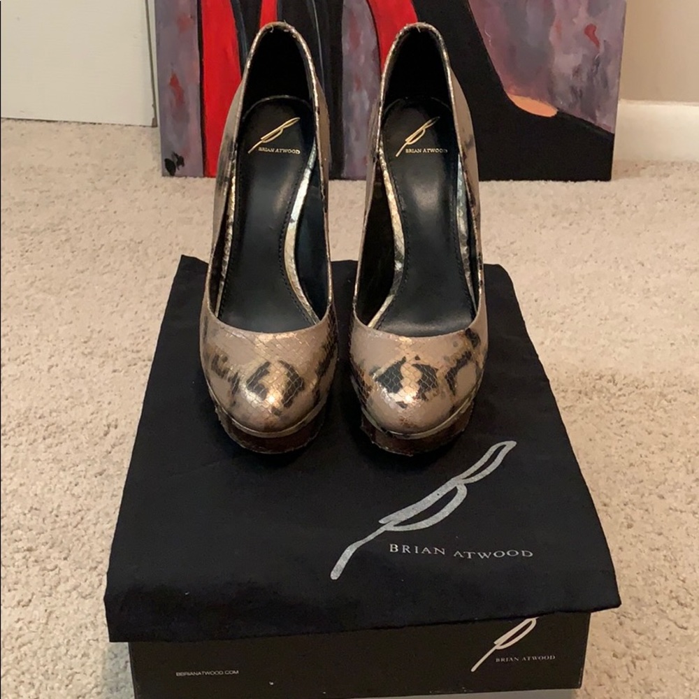 Gold Python Embossed Brian Atwood Platform Pumps - image 2